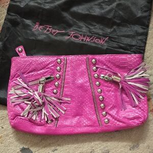 Betsey Johnson Fuchsia Clutch with Tassels